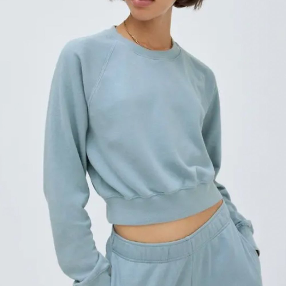 Aritzia Tna Fleece Cropped Sweatshirt - Size S - Teal
